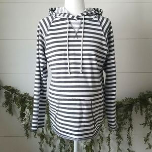 Motherhood Maternity Gray Stripe Hoodie Sweatshirt